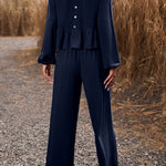 Temperament casual suit solid color long-sleeved top loose trousers