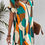 A-Line Loose Contrast Color Printed Zipper V-Neck Mini Dresses