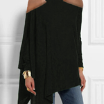 Loose Asymmetric Hollow Solid Color Cold shoulder Blouses&shirts Tops