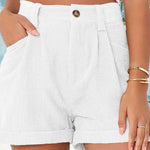 Casual Loose Solid Color Elastic Waist Tie Shorts