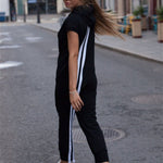 Fashion Stripes Zipper Hooded Jumpsuits