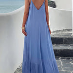 Loose Sleeveless Pleated Solid Color Split-Joint Spaghetti-Neck Maxi Dresses