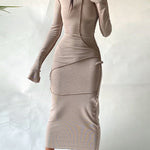 Long Sleeves Plus Size Solid Color Split-Joint Hooded Maxi Dresses