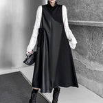 Irregularity Loose Asymmetric Buttoned Solid Color Split-Joint High Neck Midi Dresses