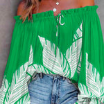 Off Shoulder Long Sleeve Printed Pullover Top
