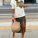 Leopard print love pullover sweatshirt