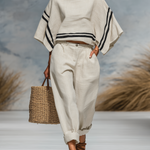 Women's Minimalist Linen Blend Batwing Sleeve Blouse And Trousers Set
