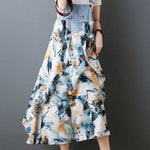 Loose Plus Size Flower Print Pockets Split-Joint Spaghetti-Neck Maxi Dresses Suspender Dress