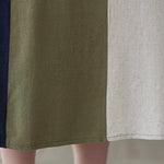 Half Sleeves Loose Contrast Color Round-Neck Midi Dresses