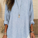 Women's Retro Striped Design Loose Long Sleeve Crew Neck Top