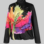Long Sleeves Loose Flower Print Split-Joint High Neck Sweatshirt Tops
