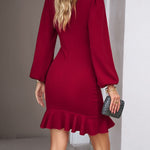 Bodycon Long Sleeves Falbala Solid Color Mini Dresses