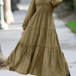 V Neck Bowknot Cutout Frill Tiered Maxi Dress