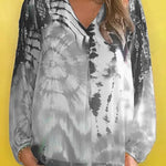 Fashionable Gradient Tie-dye V-neck Long-sleeved Casual Shirt