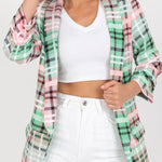 Casual Blazer For Women Color Plaid Long Sleeve Open Front Work Office Suit Jacket With Pocket