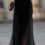 Short Sleeve Floor-Length Dress With Sheer Flowing Skirt