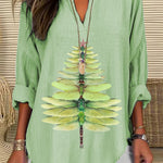Women's Casual Watercolor Dragonfly Tree Cotton Blend Print T-shirt