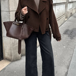 Women's Lapel Temperament Double -row Hair Woolen Jacket