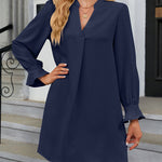 A-Line Long Sleeves Ruffled Solid Color V-Neck Mini Dresses