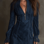 Vintage Blue Suede Lace Trim Mini Dress
