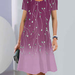 A-Line Loose Flower Print Round-Neck Mini Dresses