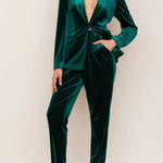 Solid Color Velvet Long-sleeve Blazer and Elastic Waist Pocket Pants Set