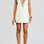Cocktail Charm Sequin Colorblock Trim V-neck Sleeveless A-line Mini Dress