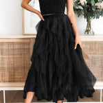 Fashionable solid color puffy mesh high waist slimming skirt