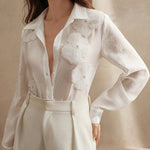 Long Sleeves Applique Split-Joint Lapel Blouses&Shirts Tops