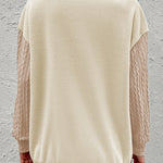 Beige Half Zip Textured Patchwork Sleeve Drop Shoulder Sweatshirt