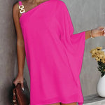 Batwing Sleeves Hollow Printed One-Shoulder Mini Dresses