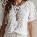 Boho White Openwork Knit Two-Piece Set