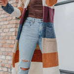 Multicolor Knitted Color Block Open Front Long Cardigan