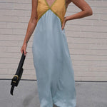 Loose Sleeveless Contrast Color Split-Joint Deep V-Neck Maxi Dresses