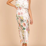 Wine Country Dates Floral Halter Neck Elastic Waist Satin Maxi Dress