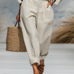 Women's Minimalist Linen Blend Batwing Sleeve Blouse And Trousers Set