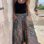Leopard Print Elastic Waist Loose Pocket Wide Leg Pants