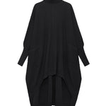 Batwing Sleeves High-Low Pockets Solid Color High-Neck Midi Dresses Sweater Dresses