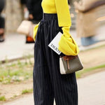 High Waisted Loose Drawstring Pleated Split-Joint Striped Pants Trousers