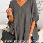 Chicest V Neck Loose Fit Solid Poncho Sweater