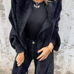Warm Corner Knit Plush Tassel Trim Relaxed Shawl Cardigan