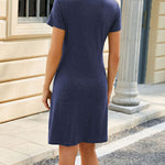 Short Sleeves Asymmetric Pleated Solid Color Round-Neck Mini Dresses
