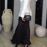 Black sheer patchwork midi skirt