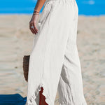 Women's High-Waist Pleated Irregular Hem Cotton And Linen Loose Casual Pants