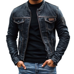 Men's Vintage Washed Baseball Collar Slim Fit Denim Jacket