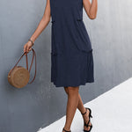 A-line Loose Pleated Solid Color Split-Joint V-neck Midi Dresses