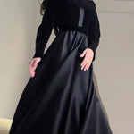A-Line Long Sleeves Pleated Split-Joint Zipper Mock Neck Maxi Dresses