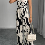 Abstract Print Halter Neck Wide-Leg Jumpsuit