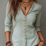 Vintage Washed Henley Collar Denim Blouse