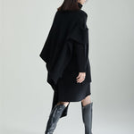 Casual Long Sleeves Loose Solid Color High-Neck Shawl&Sweater Dresses Two Pieces Set